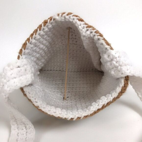 Vintage Y2K Tan Crochet Cottagecore Shoulder Bag Knit Boho Coastal Grandma Purse - Picture 4 of 6